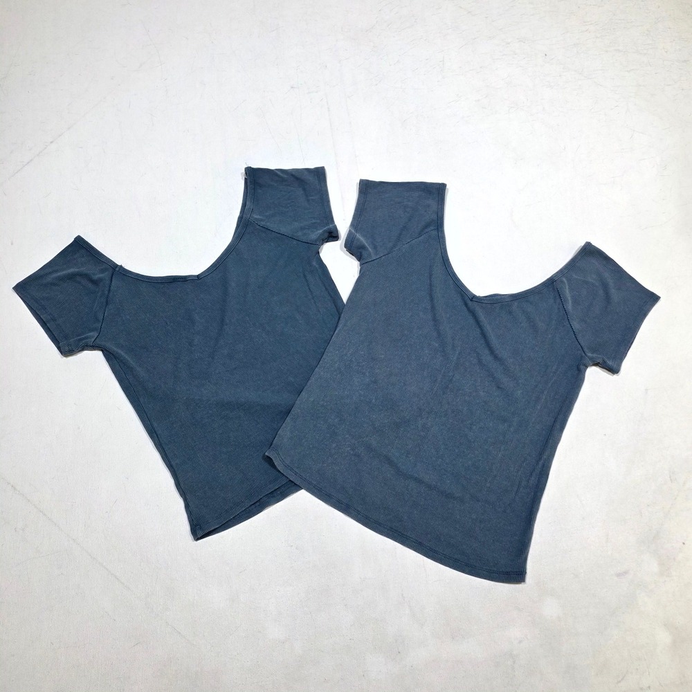 Wild Fable Ribbed Crop Top Women Small Blue V-Neck Short Sleeve Lot of 2 Basic
